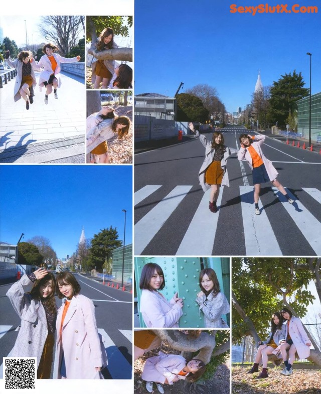 A collage of photos of a group of young women posing for a picture.
